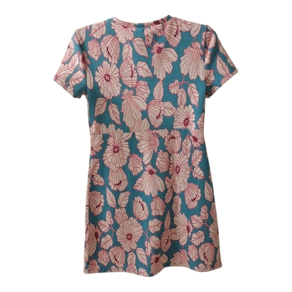 Zara Blue Pink Floral Mini Dress Bodycon Peep Size Medium - Picture 2 of 5